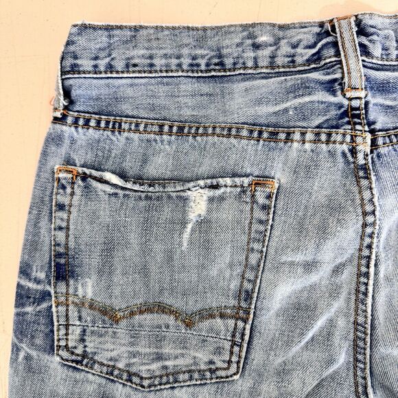 American Eagle Jeans Men 32x29 Blue Bootcut Ripped Stained Grunge American Denim - Picture 9 of 12